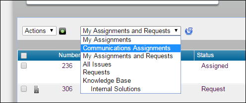Assignments dropdown